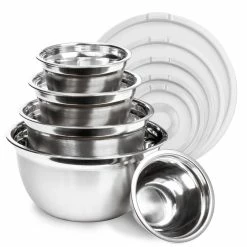 Stainless Steel Nested Mixing Bowls with White Lids (Set of 5) by LEXI HOME