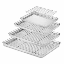 8-Piece Stainless Baking Tray with Rack Set (4 Pans + 4 Racks) by Velaze