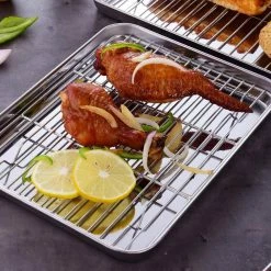 8-Piece Stainless Baking Tray with Rack Set (4 Pans + 4 Racks) by Velaze -Cheap Bakeware Store stainless steel velaze bakeware sets vlz bt04 76 1000