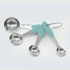 Set of 4 Measuring Spoon W/Teal Silicone Handles by ExcelSteel