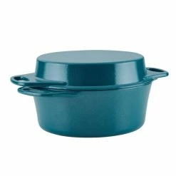 Create Delicious 4 qt. Cast Iron Casserole Dish in Teal Shimmer with Griddle Lid by Rachael Ray