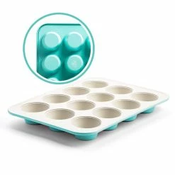 12 Cup Healthy Ceramic Nonstick Muffin Pan by GreenLife -Cheap Bakeware Store turquoise greenlife cupcake pans muffin pans bw000056 002 4f 1000