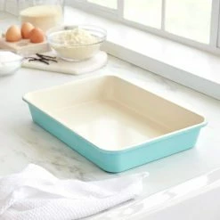 13 in. x 9 in. Ceramic Nonstick Rectangular Cake Pan / Baking Sheet by GreenLife -Cheap Bakeware Store turquoise greenlife standard cake pans bw000053 002 4f 1000
