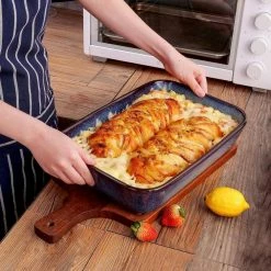 Capri 1-Piece Rectangular Glaze Stoneware Starry Blue Oven Dish Set by vancasso -Cheap Bakeware Store vancasso baking sheets vc capri a01 76 1000