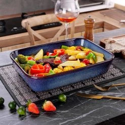 Capri 1-Piece Rectangular Glaze Stoneware Starry Blue Oven Dish Set by vancasso -Cheap Bakeware Store vancasso baking sheets vc capri a01 fa 1000