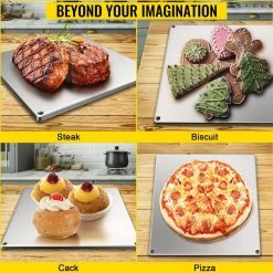 Steel Pizza Plate 14 in. x 14 in. x 0.4 in. High-Performance Square Pizza Pan with Wheel Cutter for Grill, Silver by VEVOR -Cheap Bakeware Store vevor pizza pans psgbbzk3636cm7k4kv0 76 1000