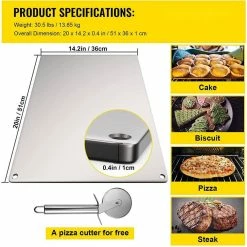 Steel Pizza Plate 14 in. x 20 in. x 0.4 in. Non-stick Surface Rectangle Pizza Stone with Pizza Cutter for Baking, Silver by VEVOR -Cheap Bakeware Store vevor pizza pans psgbbzk3651cmvadvv0 76 1000