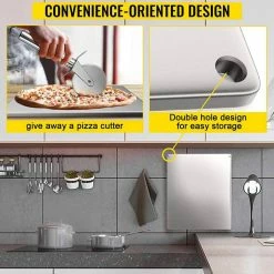 Steel Pizza Plate 14 in. x 20 in. x 0.4 in. Non-stick Surface Rectangle Pizza Stone with Pizza Cutter for Baking, Silver by VEVOR -Cheap Bakeware Store vevor pizza pans psgbbzk3651cmvadvv0 fa 1000