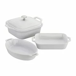 4-Piece Ceramic Casserole Dish Set in White by staub
