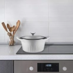 5.5 Qt. Cast Aluminum White Dutch Oven with Lid by Corningware -Cheap Bakeware Store white corningware baking dishes 1143420 fa 1000