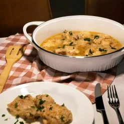 4 Qt. Cast Aluminum White Braiser with Lid by Corningware -Cheap Bakeware Store white corningware baking dishes 1143454 c3 1000