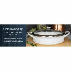 4 Qt. Cast Aluminum White Braiser with Lid by Corningware -Cheap Bakeware Store white corningware baking dishes 1143454 fa 1000