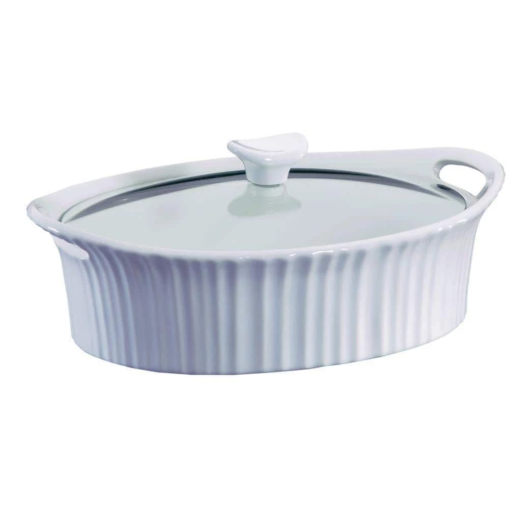 French White 2.5-Qt Oval Ceramic Casserole Dish with Glass Cover by Corningware 1 French White 2.5-Qt Oval Ceramic Casserole Dish with Glass Cover by Corningware