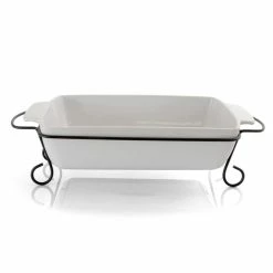 15.5 in. Rectangle Stoneware Bakeware with Metal Rack by GIBSON elite