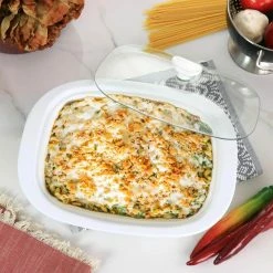 Gracious Dining 2.7 Qt. Stoneware Casserole in White with Glass Lid by GIBSON elite -Cheap Bakeware Store white gibson elite casserole dishes 985116165m 31 1000