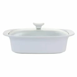 Gracious Dining 2.7 Qt. Stoneware Casserole in White with Glass Lid by GIBSON elite