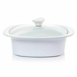 Gracious Dining 1.9 qt. Stoneware Casserole in White with Glass Lid by GIBSON ELITE