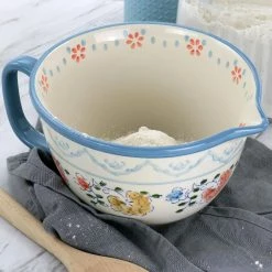 2 qt. Anaya Hand Painted Floral Stoneware Batter Bowl with Blue Trim by GIBSON ELITE -Cheap Bakeware Store white gibson elite mixing bowls 985117610m 76 1000