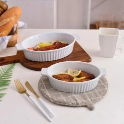 2-Piece White Oval Porcelain Bakeware Set 9.5 in. and 11.25 in. Baking Dishes by MALACASA -Cheap Bakeware Store white malacasa bakeware sets bake bake 032 wa 31 1000