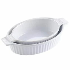 2-Piece White Oval Porcelain Bakeware Set 9.5 in. and 11.25 in. Baking Dishes by MALACASA