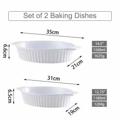 2-Piece White Oval Porcelain Bakeware Set 12.75 in. and 14.5 in. Baking Dish by MALACASA -Cheap Bakeware Store white malacasa bakeware sets bake bake 032 wb 1f 1000