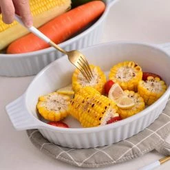 2-Piece White Oval Porcelain Bakeware Set 12.75 in. and 14.5 in. Baking Dish by MALACASA -Cheap Bakeware Store white malacasa bakeware sets bake bake 032 wb 4f 1000