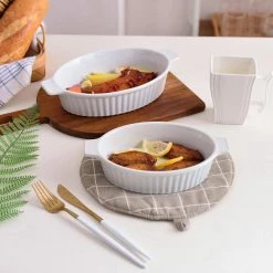 2-Piece White Oval Porcelain Bakeware Set 12.75 in. and 14.5 in. Baking Dish by MALACASA -Cheap Bakeware Store white malacasa bakeware sets bake bake 032 wb 76 1000
