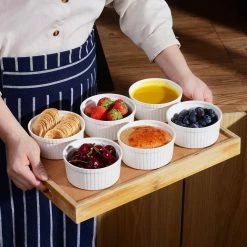 4.3 in. Ivory White Porcelain Ramekins Dishes (Set of 6 ) by MALACASA -Cheap Bakeware Store white malacasa bakeware sets ramekin dish 001 fa 1000