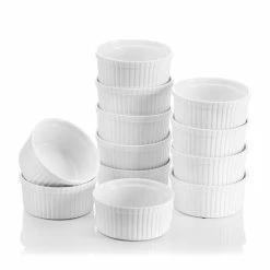 12-Piece 4.3 in. Ivory White Porcelain Ramekins Dishes by MALACASA