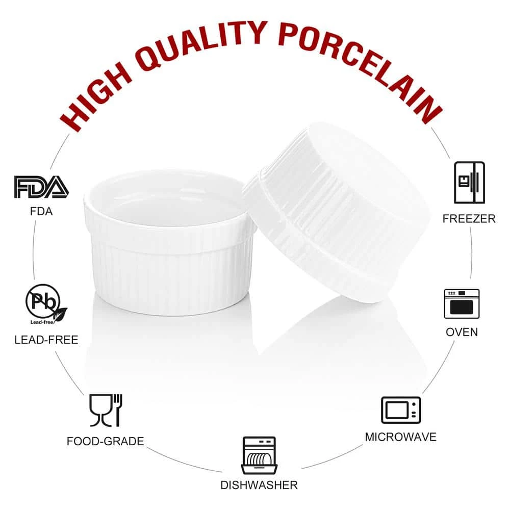 Ramekin 6-Piece 3.5 in. Ramekins Ivory White Porcelain Dishes (Set of 6) by MALACASA 4 Ramekin 6-Piece 3.5 in. Ramekins Ivory White Porcelain Dishes (Set of 6) by MALACASA - Image 4