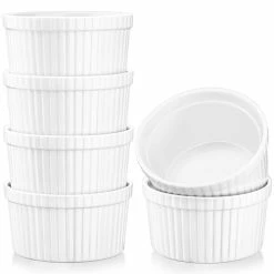 Ramekin 6-Piece 3.5 in. Ramekins Ivory White Porcelain Dishes (Set of 6) by MALACASA