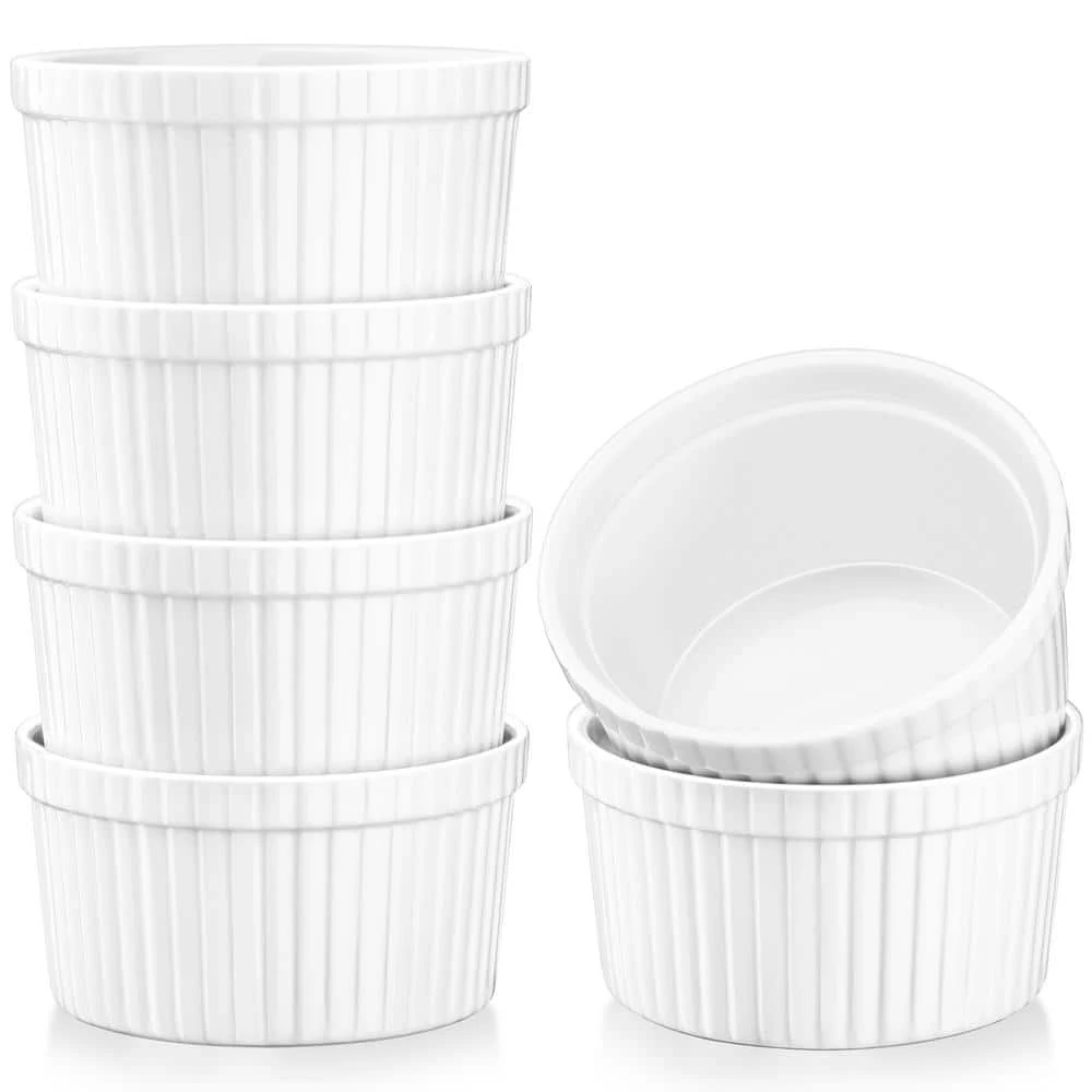 Ramekin 6-Piece 3.5 in. Ramekins Ivory White Porcelain Dishes (Set of 6) by MALACASA 1 Ramekin 6-Piece 3.5 in. Ramekins Ivory White Porcelain Dishes (Set of 6) by MALACASA