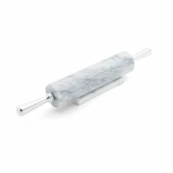 White Marble Rolling Pin and Base with Aluminum Handles by Fox Run