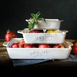 3-Piece Rectangular Ceramic Baker Set with Handles by Mason Craft and More -Cheap Bakeware Store white mason craft and more bakeware sets ttu u7999 ec fa 1000