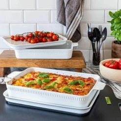 4-Piece Rectangular White Porcelain Baking Set by Over and Back -Cheap Bakeware Store white over and back bakeware sets 934430 1f 1000