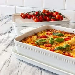 4-Piece Rectangular White Porcelain Baking Set by Over and Back -Cheap Bakeware Store white over and back bakeware sets 934430 44 1000