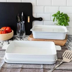 4-Piece Rectangular White Porcelain Baking Set by Over and Back -Cheap Bakeware Store white over and back bakeware sets 934430 4f 1000