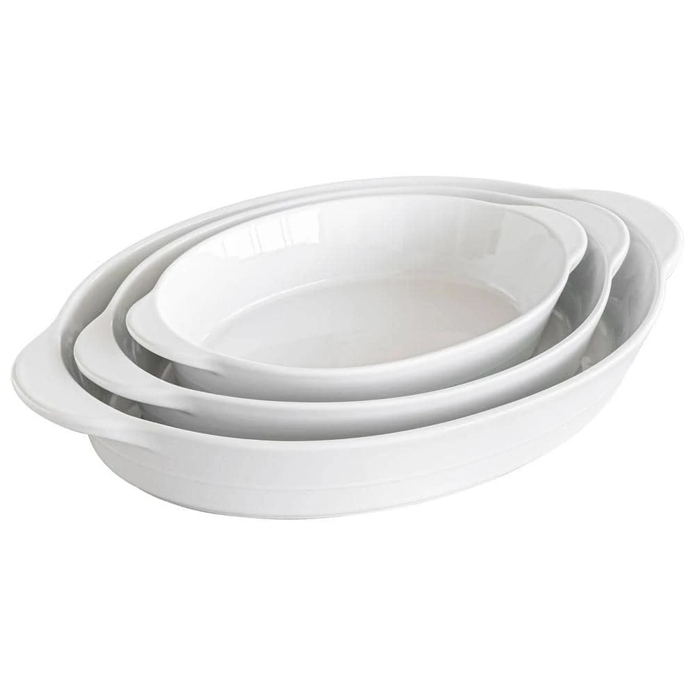 3-Piece Oval White Porcelain Bakeware (Set of 3) by Over and Back 1 3-Piece Oval White Porcelain Bakeware (Set of 3) by Over and Back
