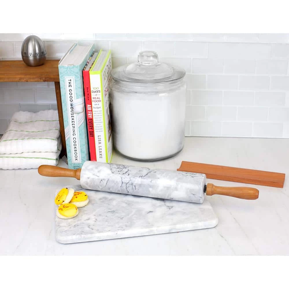 Marble Rolling Pin White with Wooden Rest by Home Basics 5 Marble Rolling Pin White with Wooden Rest by Home Basics - Image 5