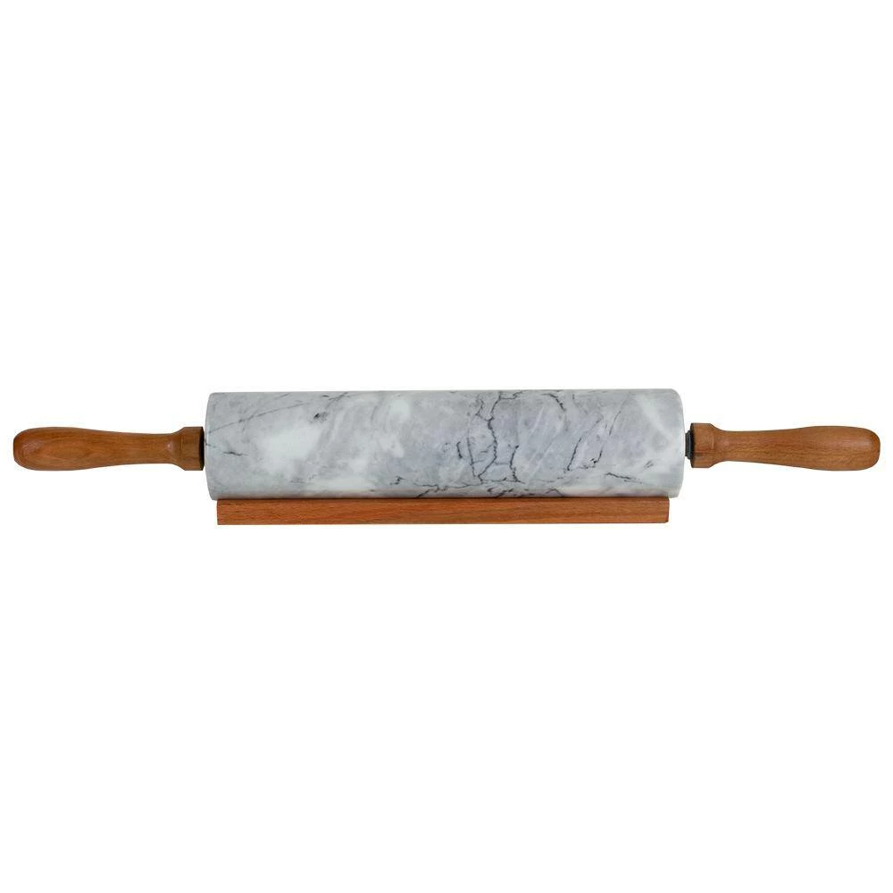 Marble Rolling Pin White with Wooden Rest by Home Basics 3 Marble Rolling Pin White with Wooden Rest by Home Basics - Image 3